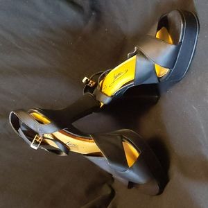 Fioni Black Open Toe Strap Heels